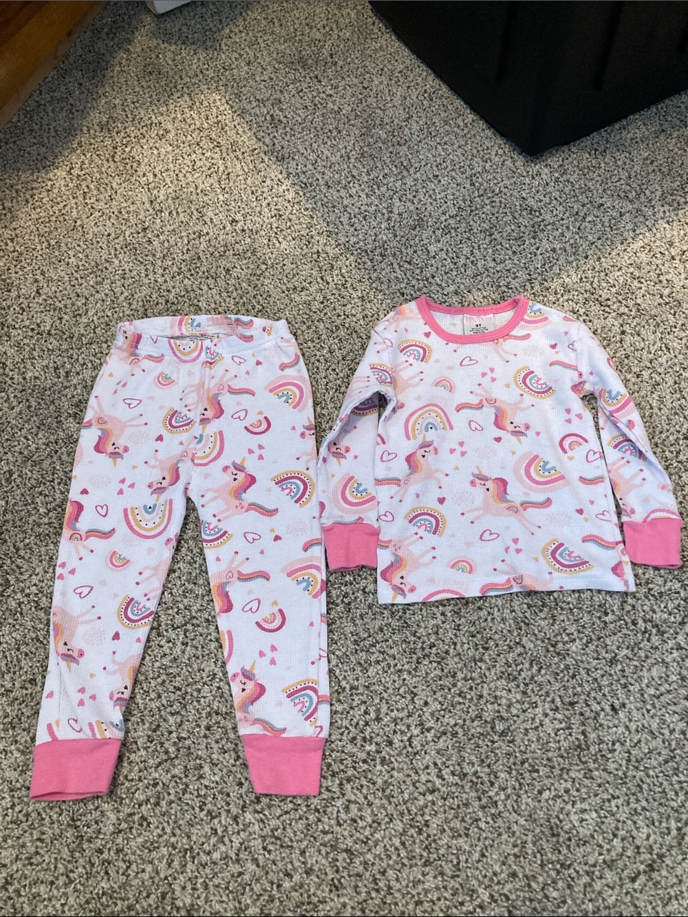 Girls Unicorn & Rainbow Pink Long Sleeve Pajama Set